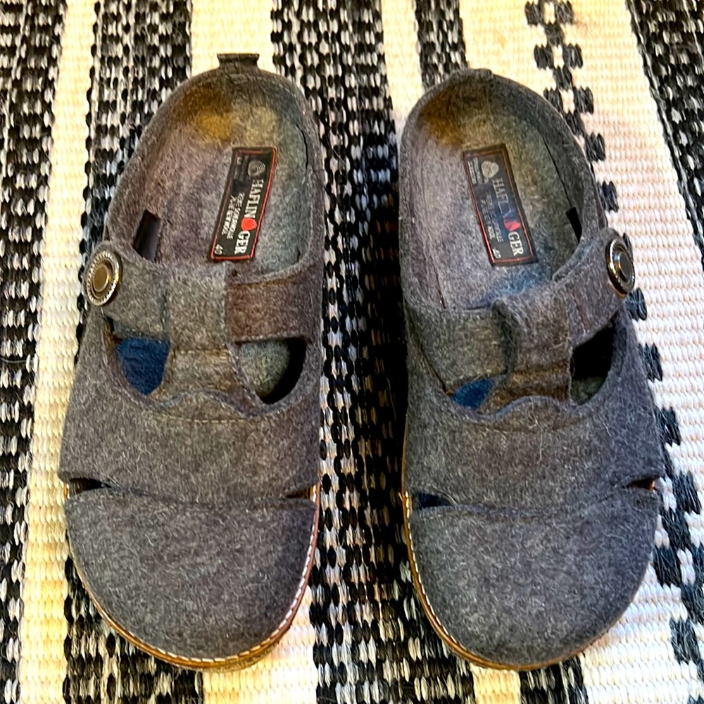 HAFLINGER Grizzly Gray wool scuffs slide on shoes EUR 40 US 9